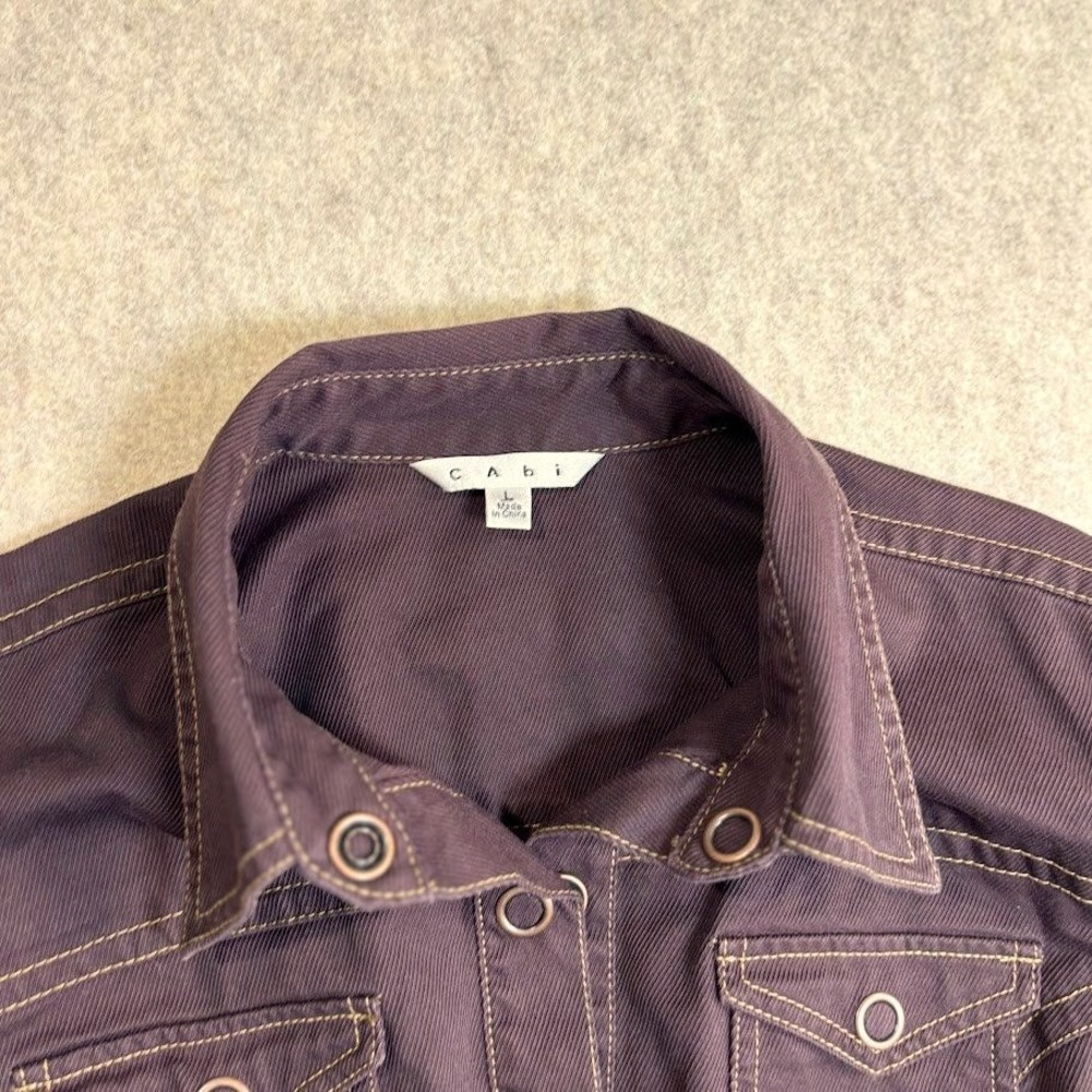 Cabi Utility Jacket Womens Large Brown Cotton Twill Snap Front Military Chic L - Picture 4 of 11